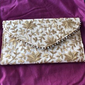 Handmade purse cream & gold. Clutch convertible